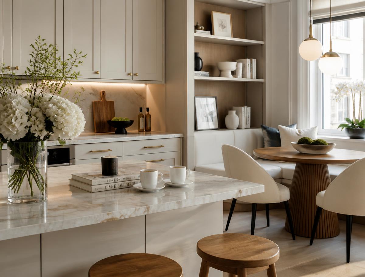 Cuisine équipée d'un logement préparé pour la location courte durée